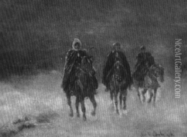 Horses And Riders Oil Painting - Jan van Chelminski
