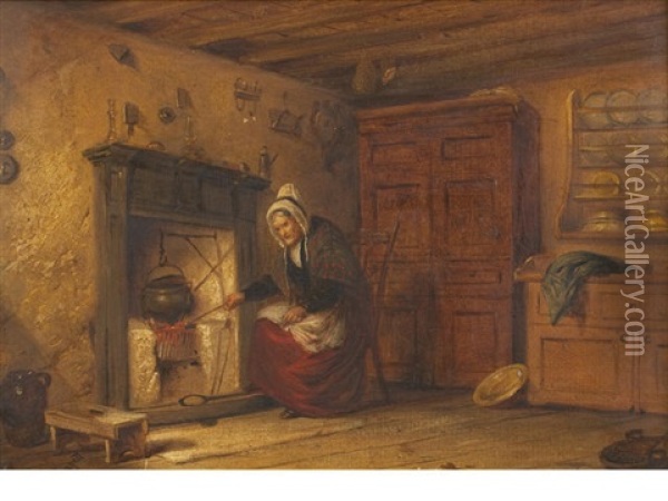 Auld Jenny, Cottage Interior Near Perth (+ Auld Johnny, Pair) Oil Painting - Alexander Leggatt