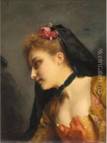 La Jeune Elegante Oil Painting - Gustave Jean Jacquet