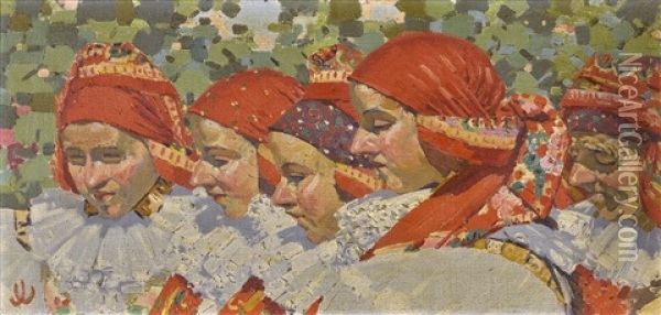 Moravian Girls Oil Painting - Joza Uprka