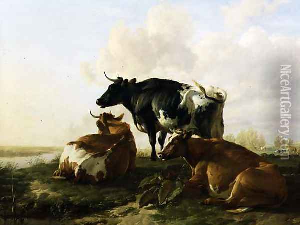 Cattle in a River Landscape Oil Painting - Thomas Sidney Cooper
