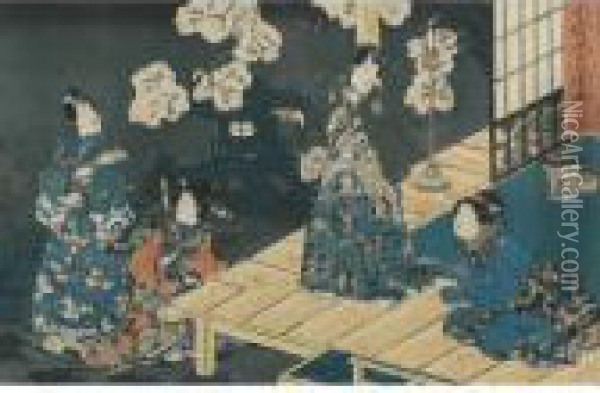 Three Scenes From The Tale Of Genji Oil Painting - Kunisada