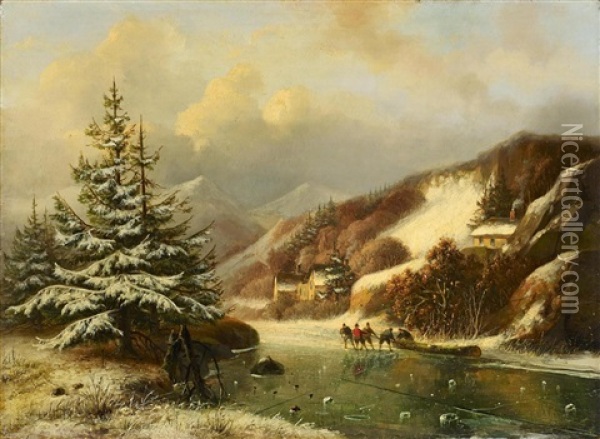 Winterliche Flusslandschaft Oil Painting - Nicolaas Johannes Roosenboom