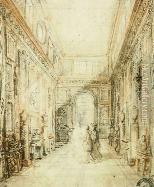 The Randon de Boisset Gallery 1777 Oil Painting - Gabriel De Saint Aubin