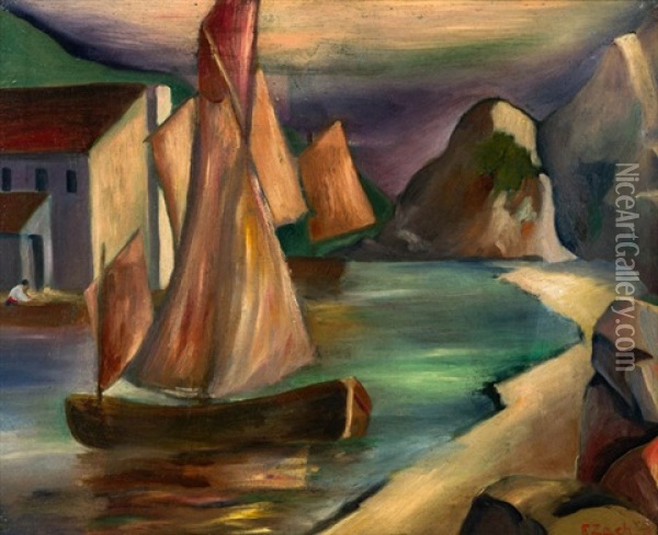 Fischerboot In Bucht Oil Painting - Franziska Zach