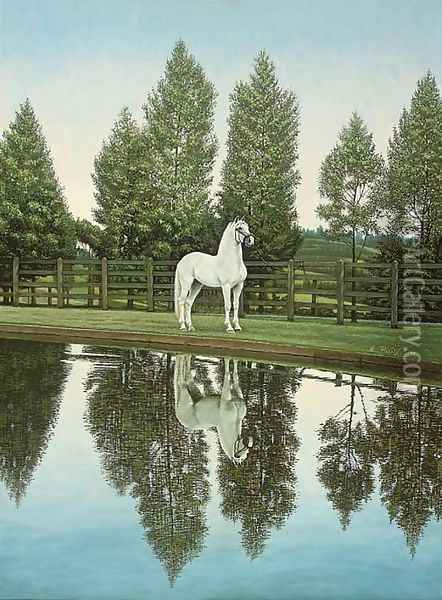 The white stallion Oil Painting - Enrique Martinez Cubells y Ruiz