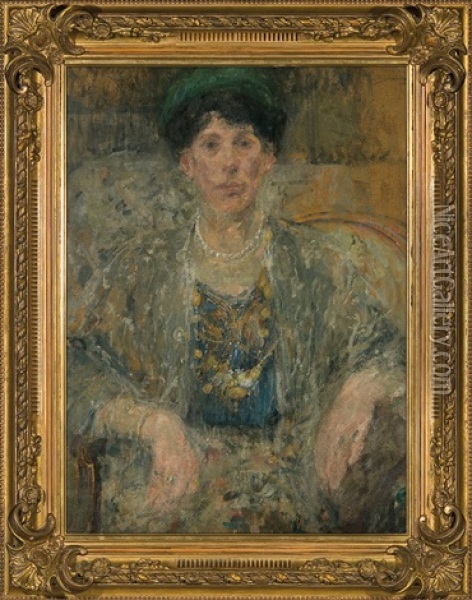 Lady With Shawl Oil Painting - Olga Boznanska