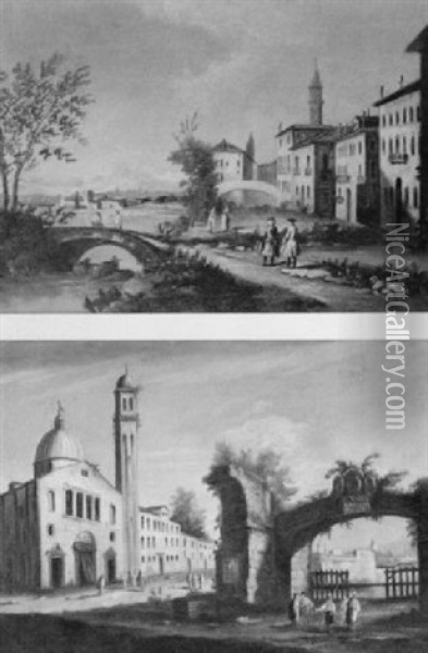 Paesaggio Marino Con Capriccio Architettonico E Figure Oil Painting - Marco Ricci
