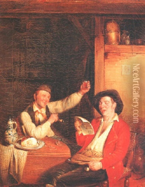 Zwei Bauern In Der Stube Oil Painting - Andreas Franciscus ver Meulen