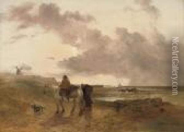 Figures And Horses On A Beach Oil Painting - Frederick Richard Lee