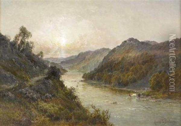 The Vale Of Llangollen Oil Painting - Alfred de Breanski