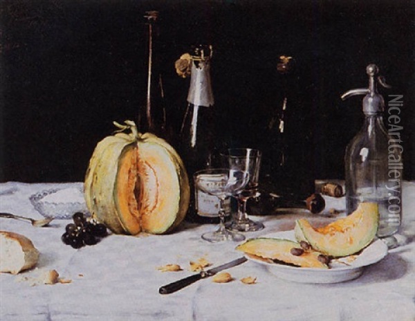 Still Life Of Fruit And Champagne Oil Painting - Eugene Joors