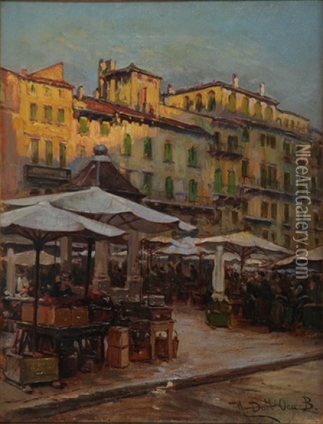 Il Mercato Delle Erbe Oil Painting - Angelo dall' Oca Bianca