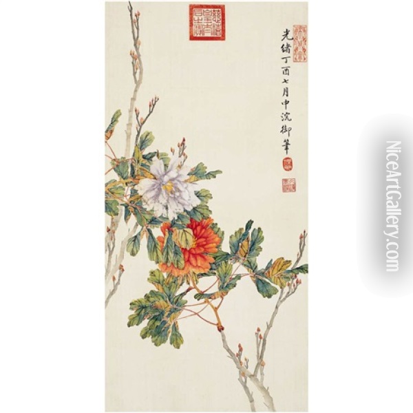 Peonies Oil Painting -  Empress Dowager Cixi