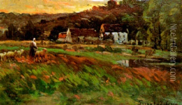 The Shepherdess Returning Home Oil Painting - Auguste Prevot-Valeri