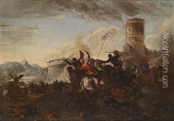 Reitergefecht Vor Einer Festung Oil Painting - Jacques Courtois