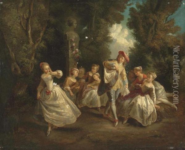 A Lady And A Gentleman Dancing Oil Painting - Nicolas Lancret