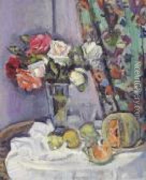 Still Life With Flowers Oil Painting - George Leslie Hunter