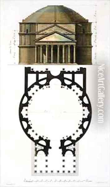 Ground plan and facade of the Pantheon Rome Oil Painting - Fumagalli