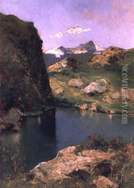 Laghetto Nel Mologna, Valle D'aosta Oil Painting - Lorenzo Delleani