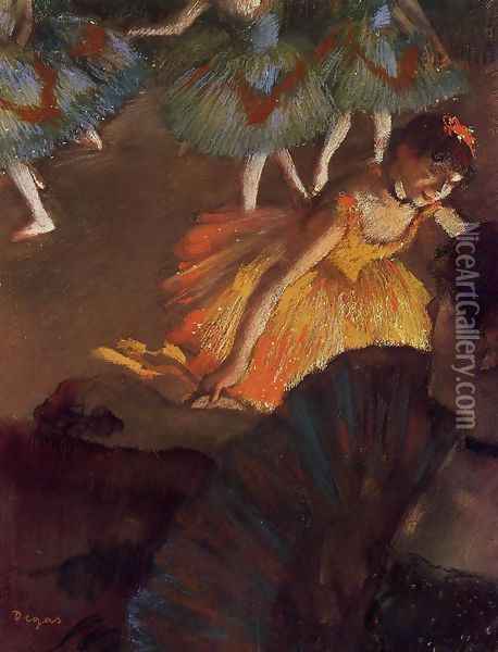 Ballerina And Lady With A Fan Oil Painting - Edgar Degas