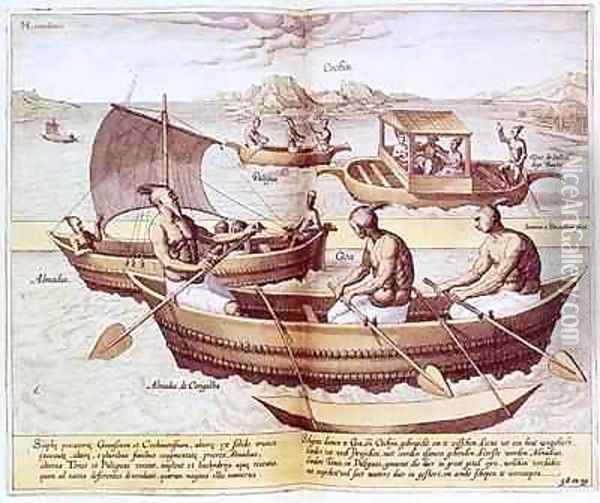 Boats in Goa Oil Painting - Johannes Baptista van, the Younger Doetechum