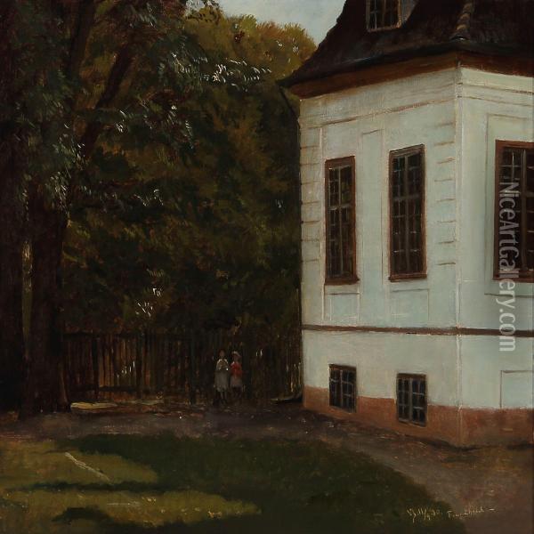 Two Girls In The Garden At Frederiksdal, Denmark Oil Painting - Valdemar Irminger
