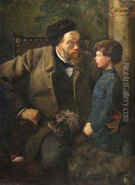 Nonno Con Nipote E Cane Oil Painting - Jean-Pierre Laurens