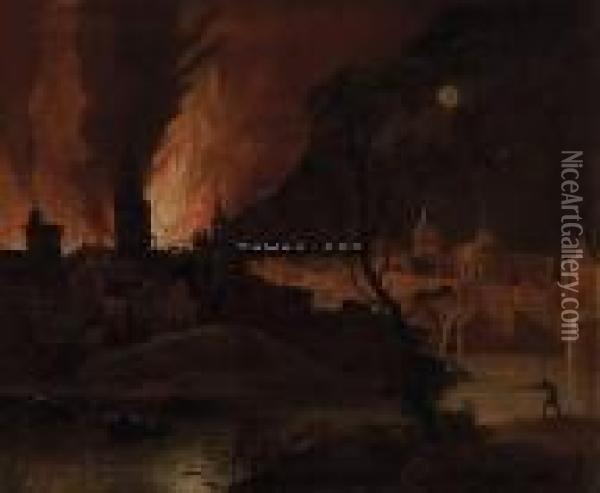 The Burning Of Delft Oil Painting - Jan Van De Capelle