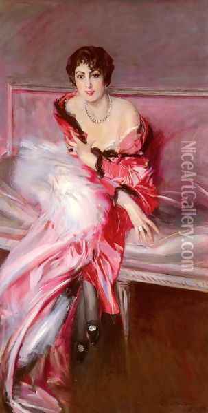 Portrait Of Madame Juillard In Red Oil Painting - Giovanni Boldini