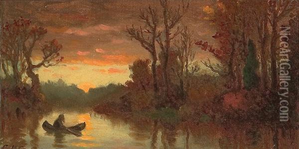 Sunset On The River Oil Painting - Christopher P. Cranch