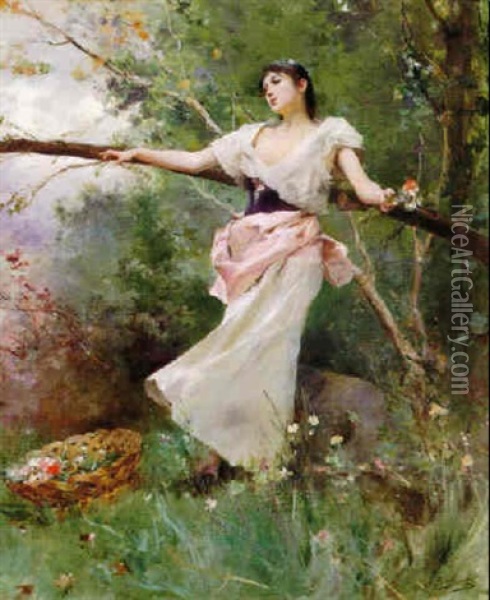 Une Fleur Parmis Des Fleurs Oil Painting - Emile Auguste Pinchart