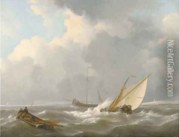 Shipping in a brisk wind Oil Painting - Johannes Christian Schotel