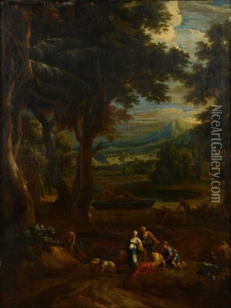 Paysage Neoclassique Avec Pastorale Et Cenotaphe Oil Painting - Jan Frans van Bloemen