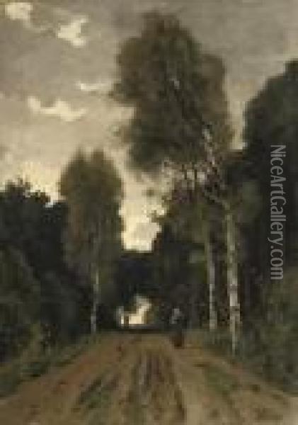 Walking Along A Woodland Path Oil Painting - Theophile Emile Achille De Bock