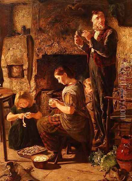 The Poacher's Home, 1868 Oil Painting - Thomas Wade