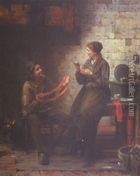 Winding Wool Oil Painting - Edward Antoon Portielje