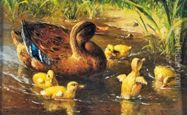 Entenmutter Mit Ihren Kukken Oil Painting - Carl Jutz the Elder