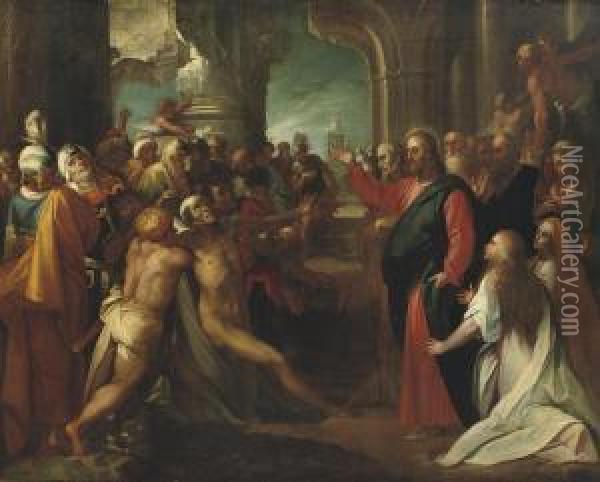 The Raising Of Lazarus Oil Painting - Johann Georg Trautmann