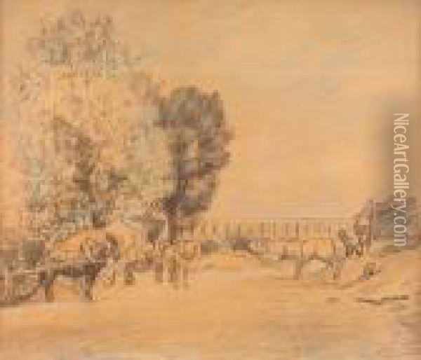 Horses And Viaduct On The Seine Oil Painting - George Leslie Hunter