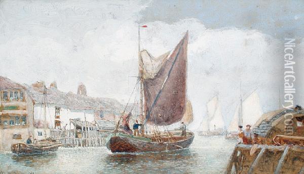 Boats In Harbour Oil Painting - Henry Andrews