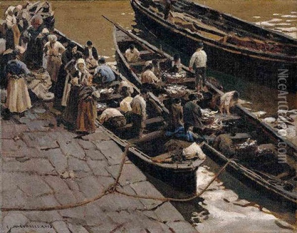 La Vuelta De La Pesca Oil Painting - Enrique Martinez Cubells y Ruiz