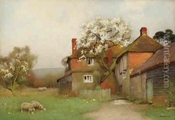 Sheep Grazing By A Cottage Oil Painting - Benjamin D. Sigmund