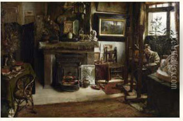 L'atelier Du Peintre, Circa 1890 Oil Painting - Leon Meuter De Brunin