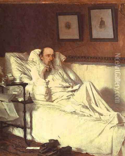 The Poet Nikolay Alekseyevich Nekrasov (1877-78) at the time of The Last Songs, 1877 Oil Painting - Ivan Nikolaevich Kramskoy