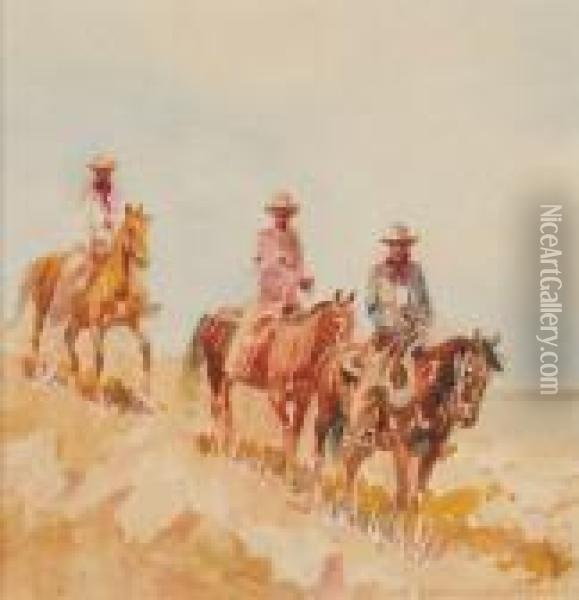 Three Cowboys On Horseback Oil Painting - John Edward Borein