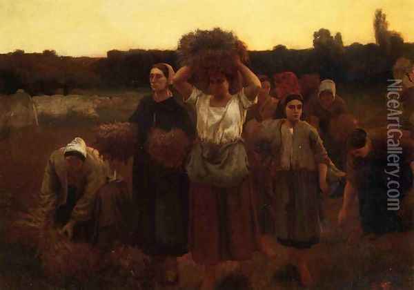 Breton Women Harvesting Oil Painting - Frank C. Penfold