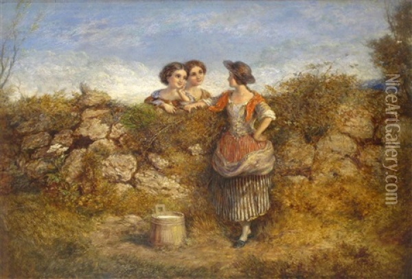 The Milkmaid's Gossip Oil Painting - T. John Ewbank