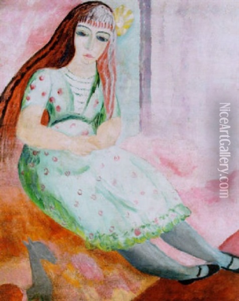 Flicka Med Utslaget Har Oil Painting - Sigrid (Maria) Hjerten
