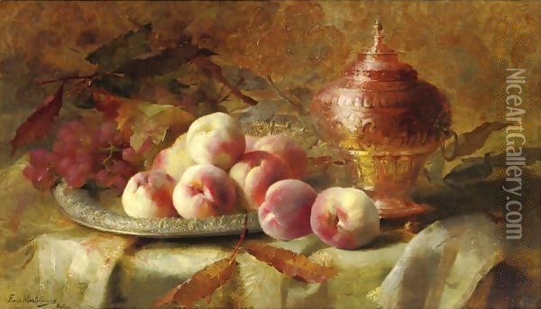Still Life With Peaches And Tea Urn Oil Painting - Frans Mortelmans